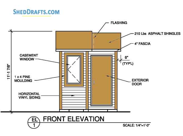 8x8 Wooden Gable Storage Shed Plans Blueprints 05 Front Elevation