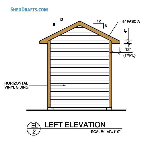 8x8 Wooden Gable Storage Shed Plans Blueprints 06 Left Elevation