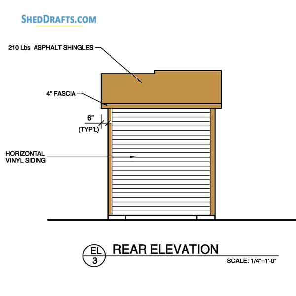 8x8 Wooden Gable Storage Shed Plans Blueprints 07 Rear Elevation