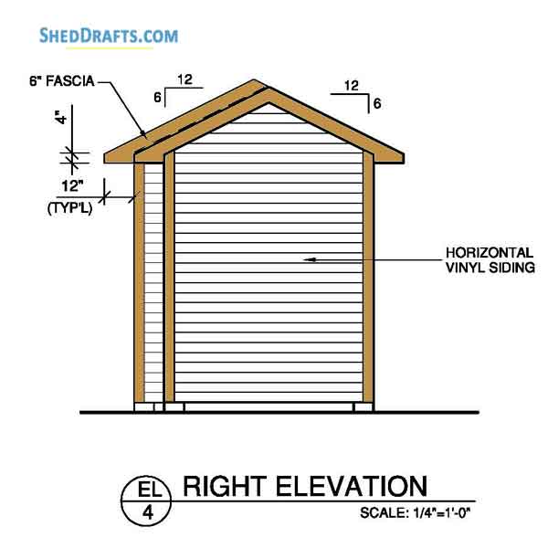8x8 Wooden Gable Storage Shed Plans Blueprints 08 Right Elevation