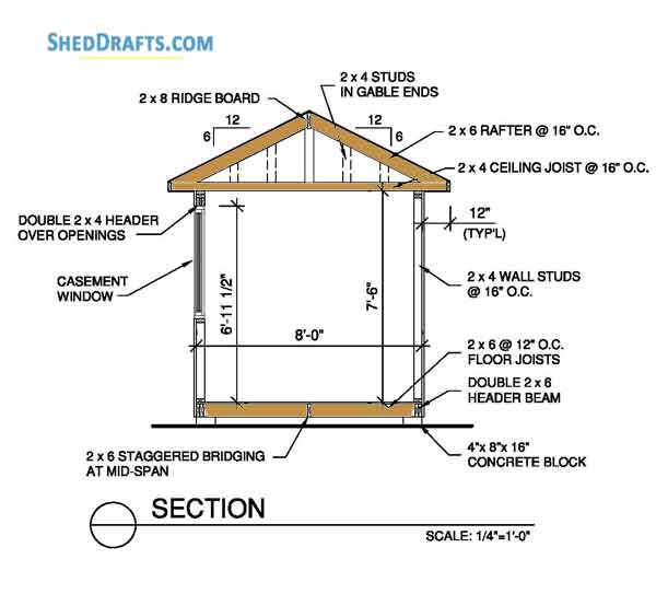 8x8 Wooden Gable Storage Shed Plans Blueprints 09 Building Section