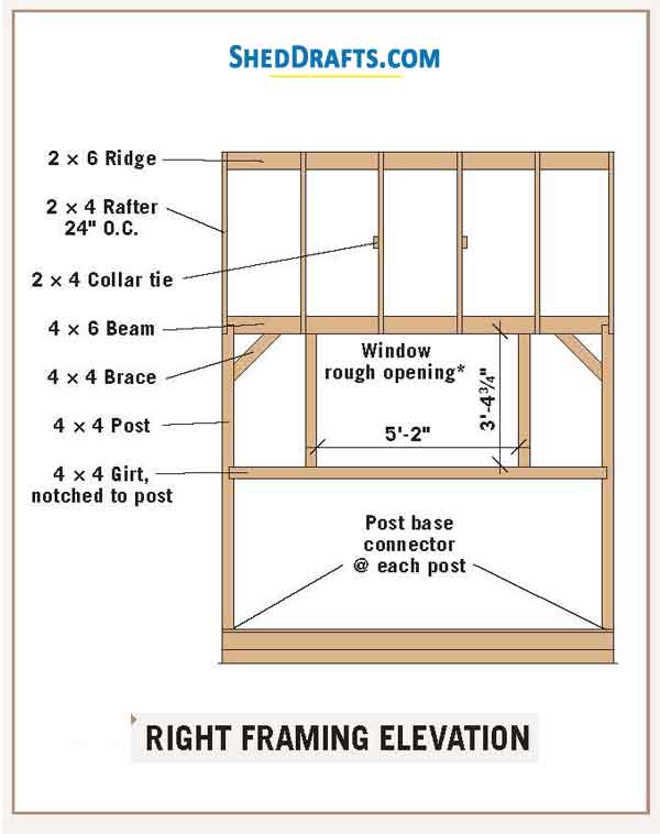 Garden Shed Plans 8x10 Blueprints 04 Framing Elevation Right