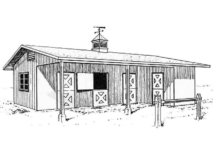 2 Stall Horse Barn With Tack Room Plans Blueprints 00 Draft Design