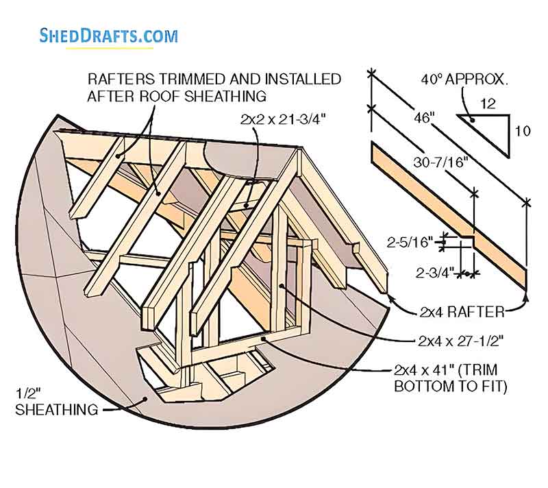 10x12 Hip Roof Storage Shed Dormer Plans Blueprints 02 Framing Sheathing Layout