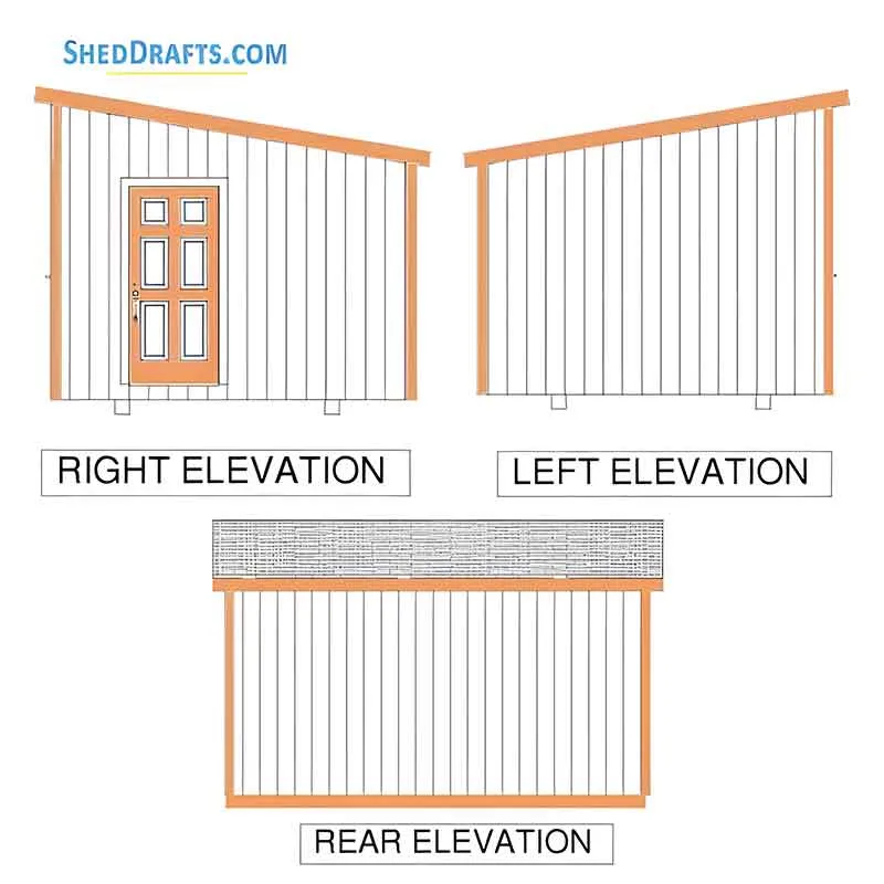 12x16 Wooden Lean To Shed Plans Blueprints 06 Left Right Elevations