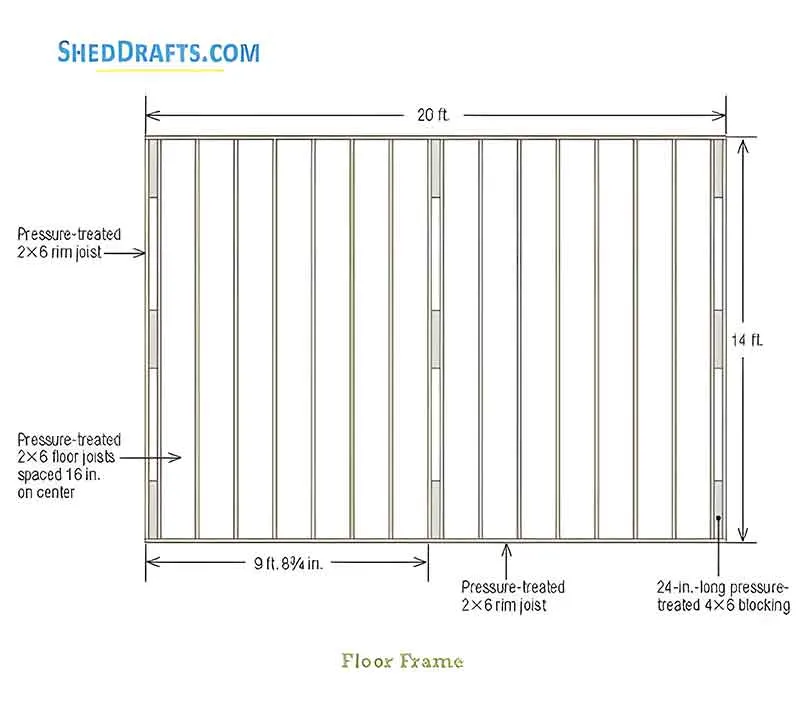 14x20 Timber Post Beam Barn Shed Plans Blueprints 03 Floor Framing Plan