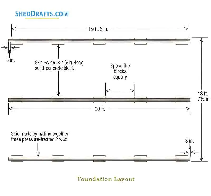 14x20 Timber Post Beam Barn Shed Plans Blueprints 04 Foundation Layout