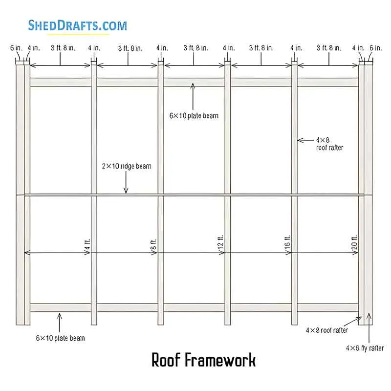 14x20 Timber Post Beam Barn Shed Plans Blueprints 05 Roof Framing Details