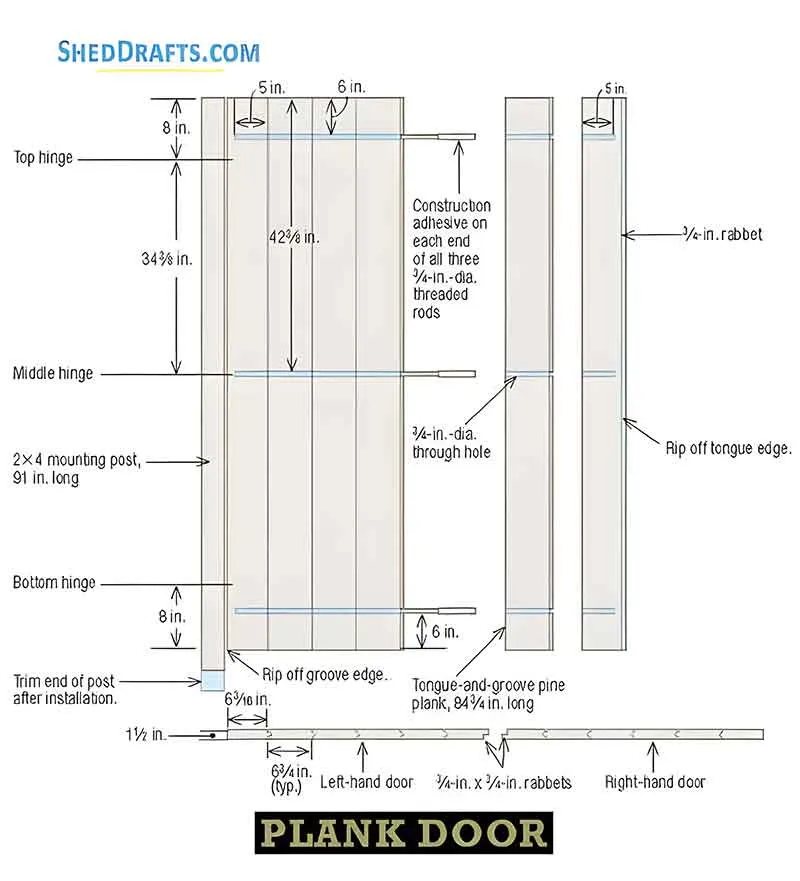 14x20 Timber Post Beam Barn Shed Plans Blueprints 08 Door Frame Detail