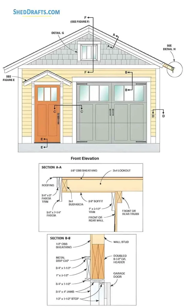 16x20 Gable Garage Shed Plans Blueprints 01 Front Elevation
