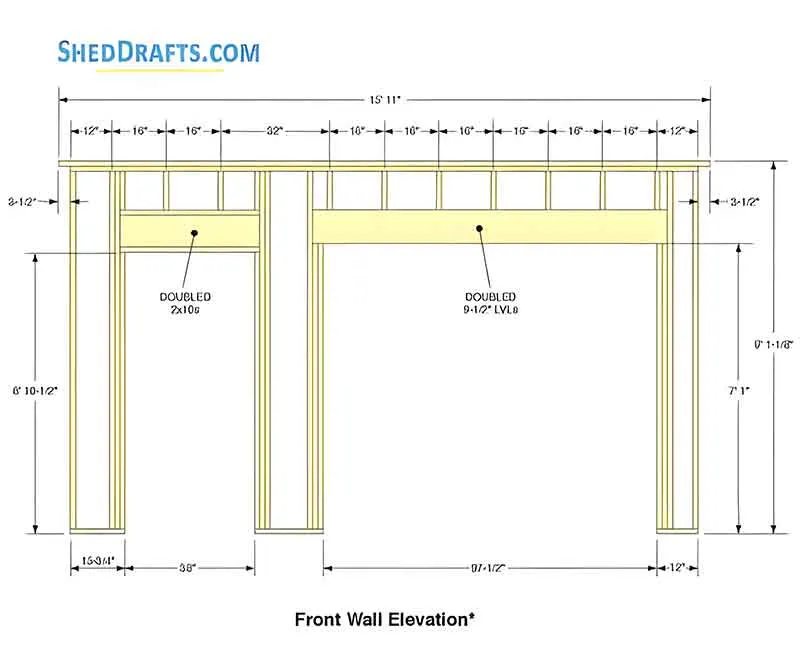 16x20 Gable Garage Shed Plans Blueprints 03 Front Wall Framing