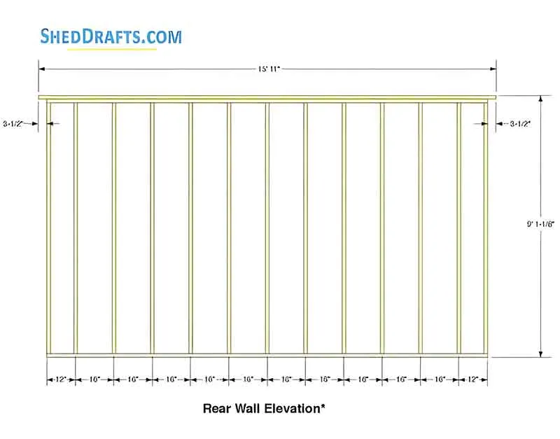 16x20 Gable Garage Shed Plans Blueprints 04 Back Wall Framing