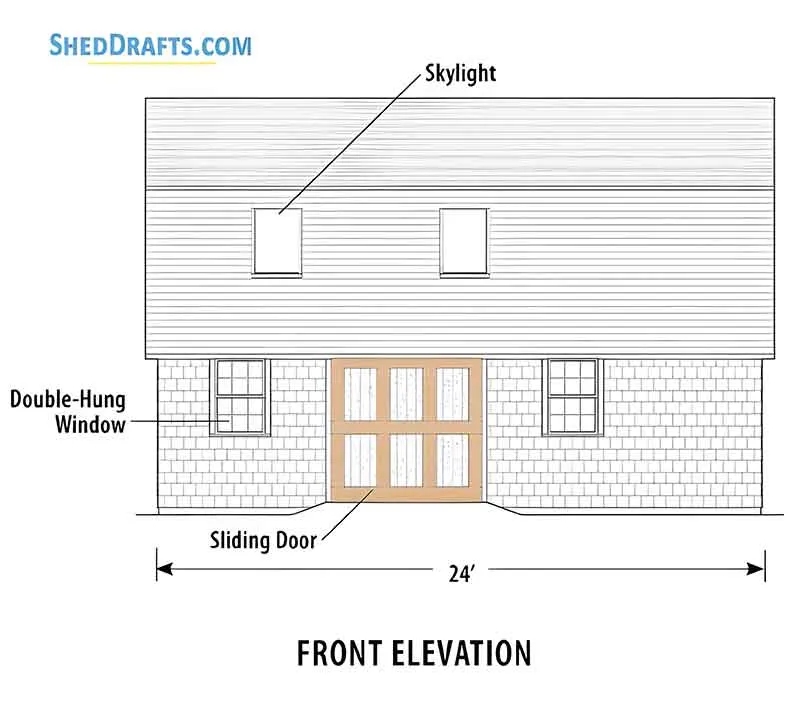 16x24 Gambrel 2 Story Shed Plans Blueprints 04 Front Elevation