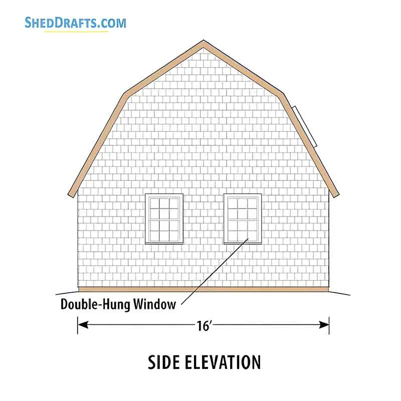 16x24 Gambrel 2 Story Shed Plans Blueprints 05 Side Elevation