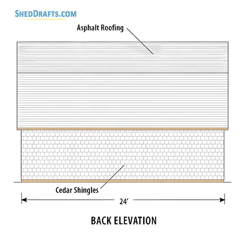 16x24 Gambrel 2 Story Shed Plans Blueprints 06 Rear Elevation