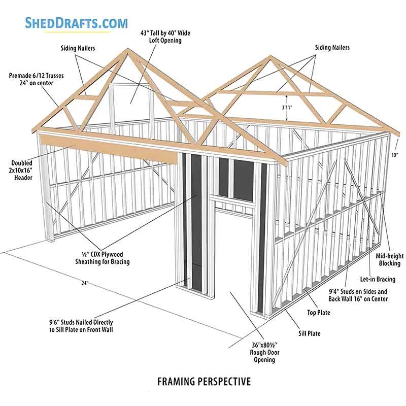 18x24 Garage Workshop Shed Plans Blueprints 01 Building Section