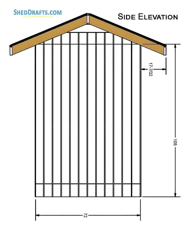 6x6 Gable Tool Storage Shed Plans Blueprints 03 Side Elevation