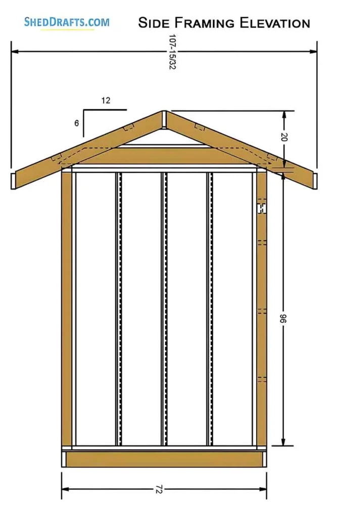 6x6 Gable Tool Storage Shed Plans Blueprints 05 Side Framing Elevation