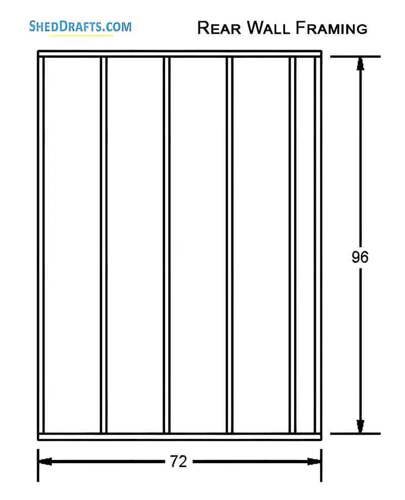 6x6 Gable Tool Storage Shed Plans Blueprints 10 Back Wall Framing