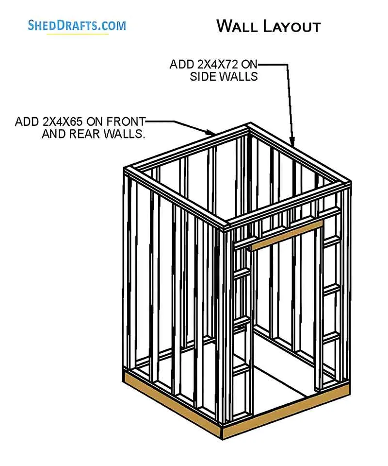6x6 Gable Tool Storage Shed Plans Blueprints 11 Wall Framing Layout