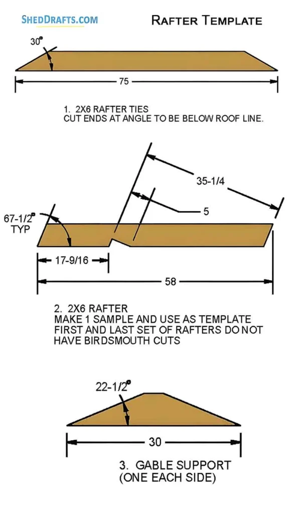 6x6 Gable Tool Storage Shed Plans Blueprints 13 Rafter Template