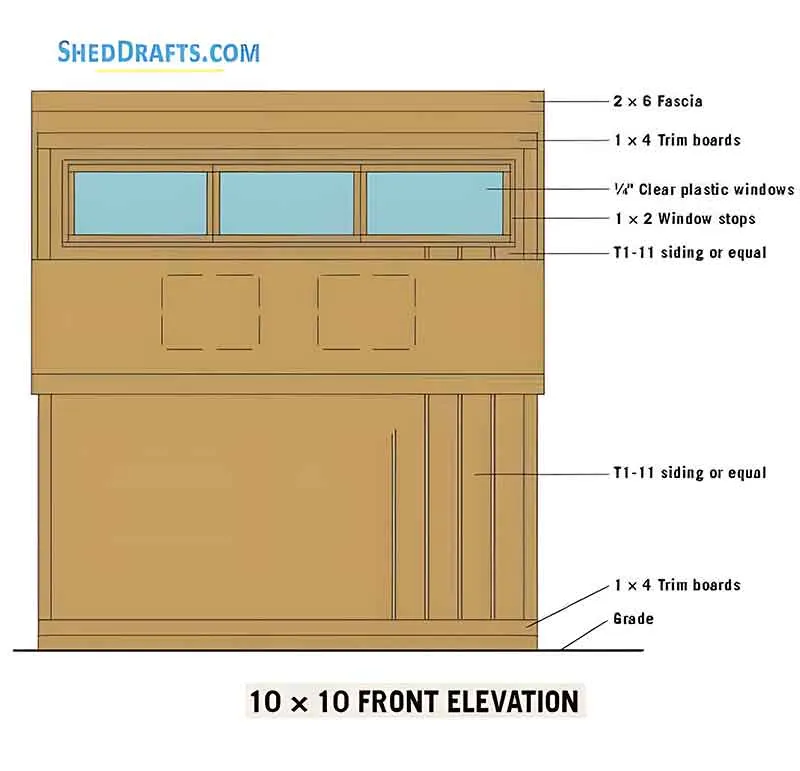 10x10 Clerestory Shed Plans Blueprints 02 Front Elevations