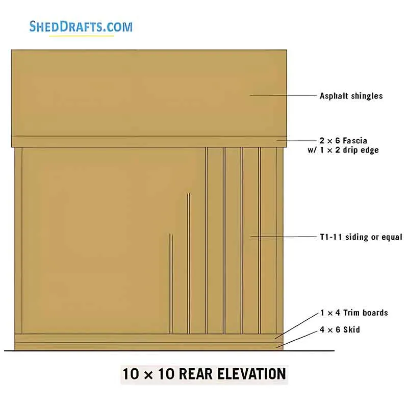 10x10 Clerestory Shed Plans Blueprints 03 Rear Elevations