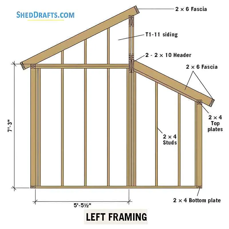 10x10 Clerestory Shed Plans Blueprints 08 Left Wall Framing