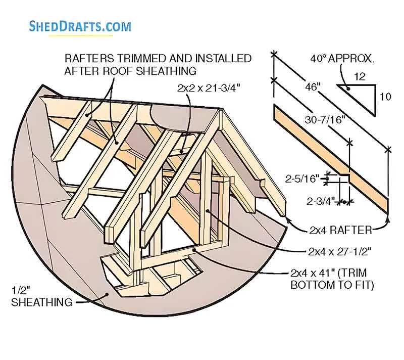 10x12 Hip Roof Storage Shed Dormer Plans Blueprints 02 Framing Sheathing Layout 2