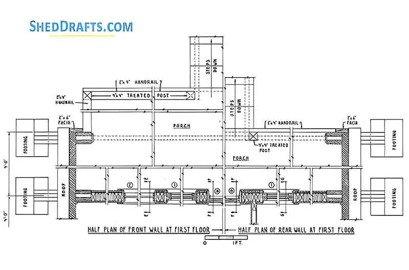 24x24 A Frame Cabin Shed Plans Blueprints 07 Rear Wall Half Plan