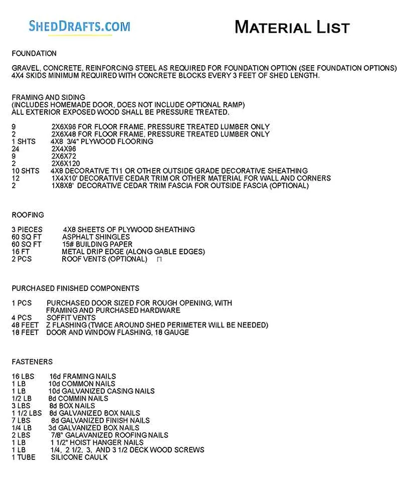 4x8 Lean To Shed Building Plans Blueprints 01 Material List 2