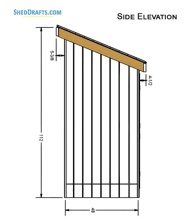 4x8 Lean To Shed Building Plans Blueprints 03 Side Elevation 2