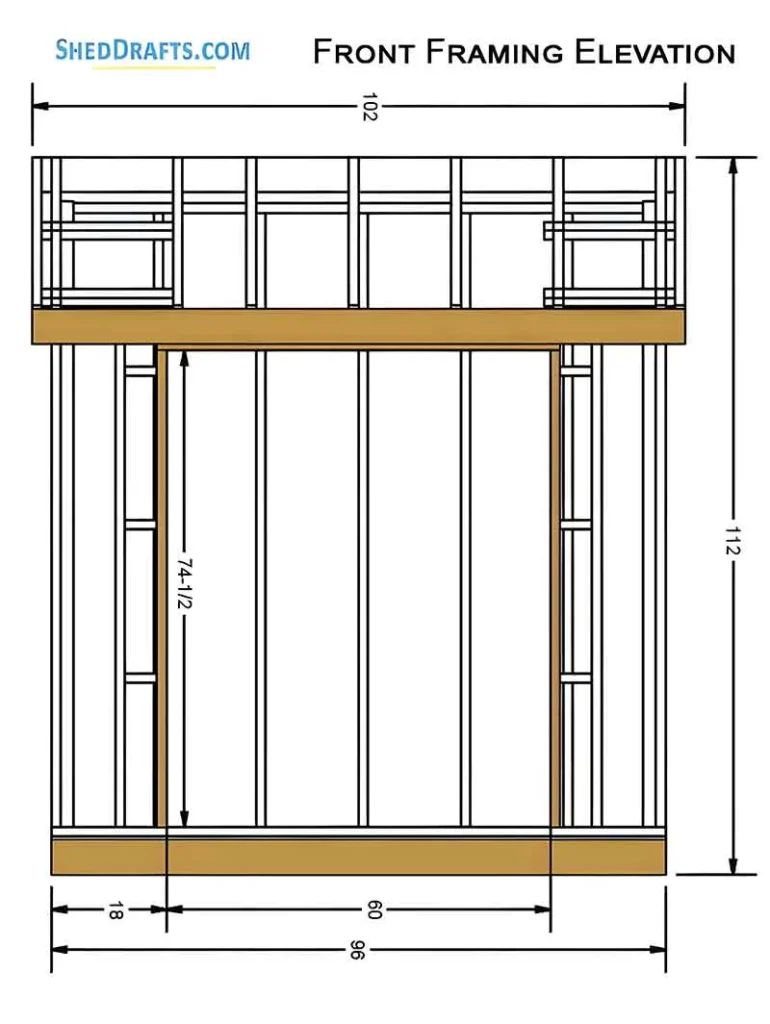 4x8 Lean To Shed Building Plans Blueprints 04 Front Framing Elevation 2