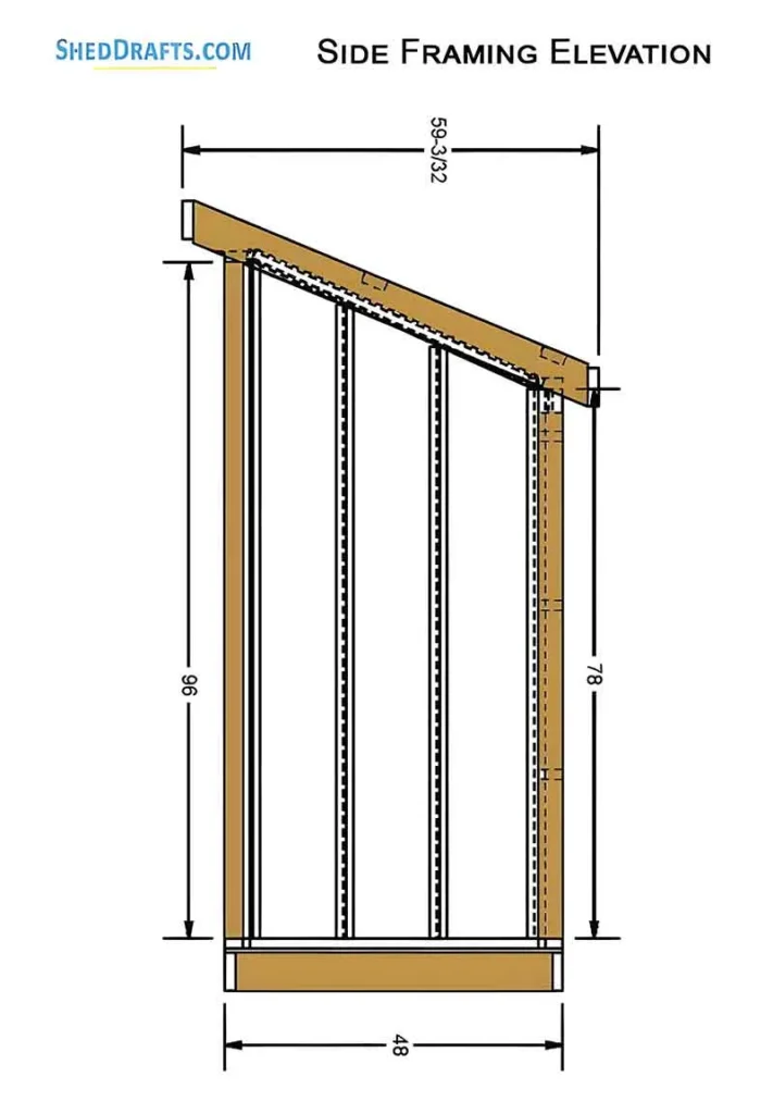 4x8 Lean To Shed Building Plans Blueprints 05 Side Framing Elevation 2