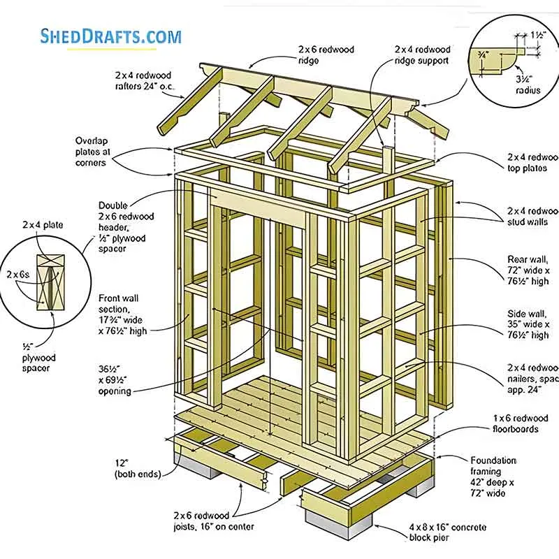 4x6 Garden Tool Storage Shed Plans Blueprints 01 Floor Wall Frame