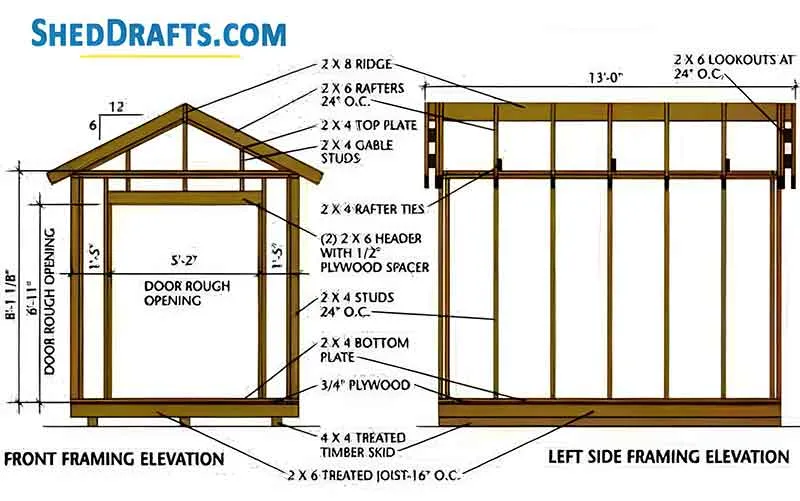 8x12 Gable Garden Shed Plans Blueprints 1 Framing Elevation Front
