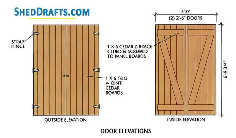8x12 Gable Garden Shed Plans Blueprints 13 Door Elevations