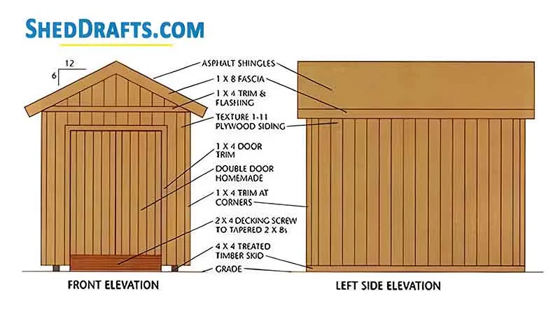 8x12 Gable Garden Shed Plans Blueprints 3 Front Elevation