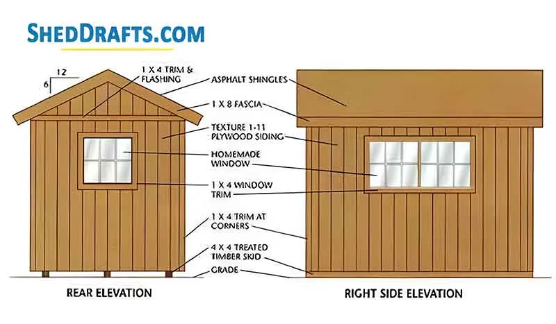 8x12 Gable Garden Shed Plans Blueprints 4 Rear Elevation