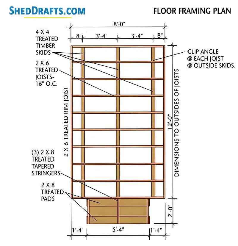 8x12 Gable Garden Shed Plans Blueprints 5 Floor Frame