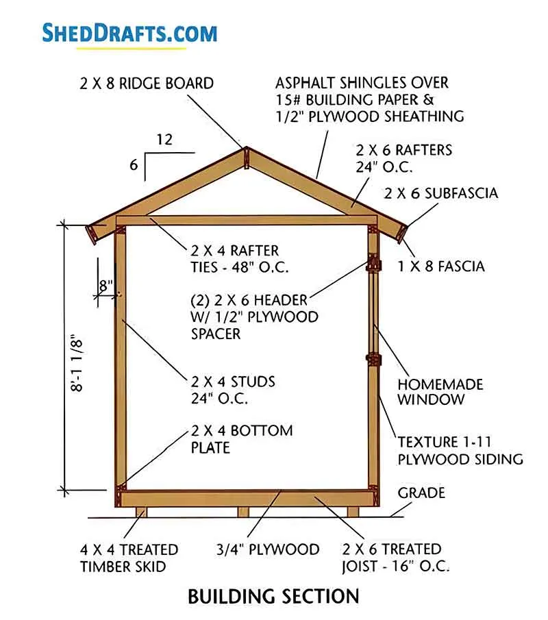8x12 Gable Garden Shed Plans Blueprints 7 Building Section