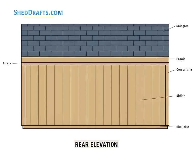8x12 Saltbox Storage Shed Plans Blueprints 03 Rear Elevations