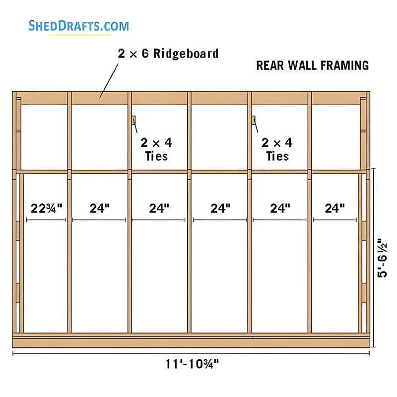8x12 Saltbox Storage Shed Plans Blueprints 07 Back Wall Framing