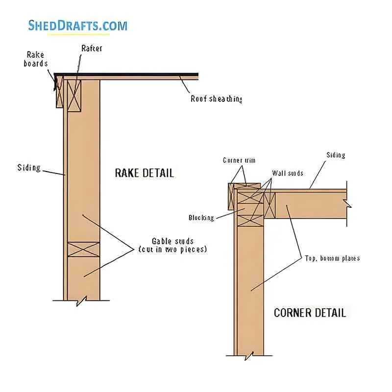 8x12 Saltbox Storage Shed Plans Blueprints 12 Rake Corner Detail