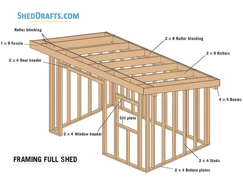 8x12 Slant Roof Utility Shed Plans Blueprints 02 Full Framing 2