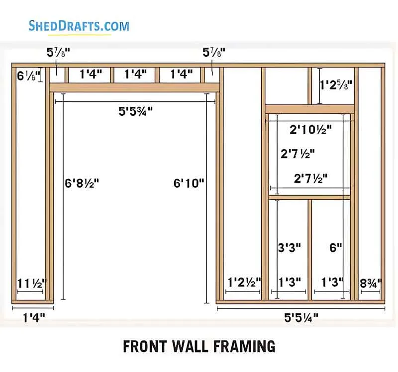 8x12 Slant Roof Utility Shed Plans Blueprints 03 Front Wall Framing 2