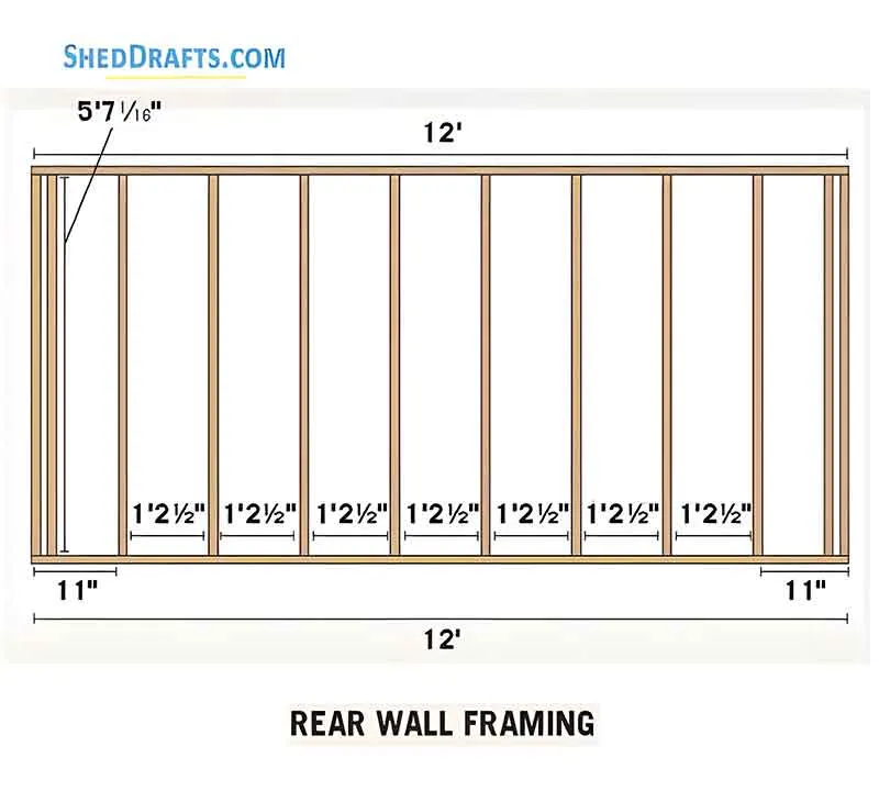 8x12 Slant Roof Utility Shed Plans Blueprints 04 Back Wall Framing 2