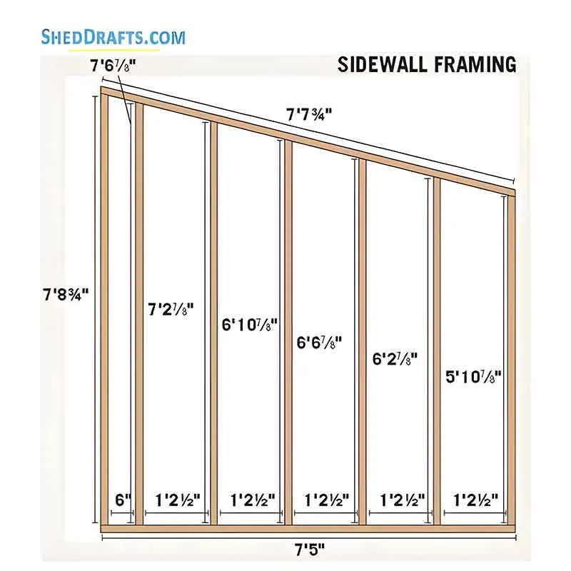 8x12 Slant Roof Utility Shed Plans Blueprints 05 Side Wall Framing 2