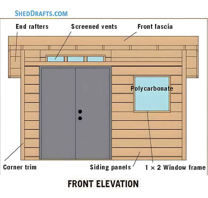 8x12 Slant Roof Utility Shed Plans Blueprints 11 Front Elevations 2