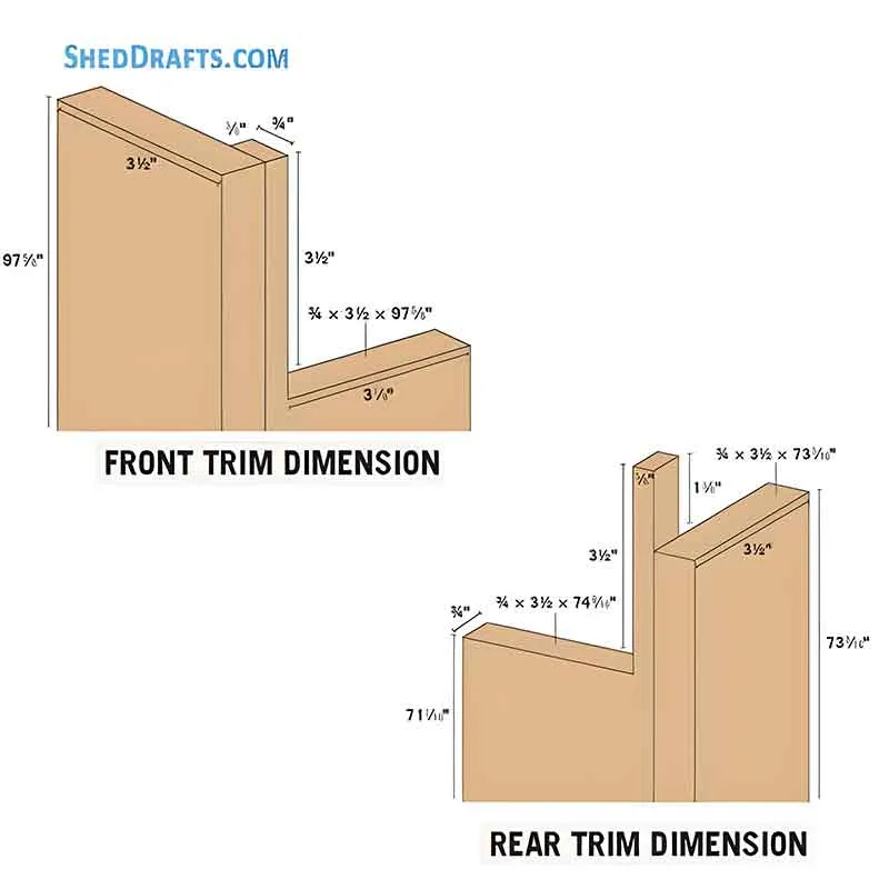 8x12 Slant Roof Utility Shed Plans Blueprints 14 Front Rear Trim Dimensions 2